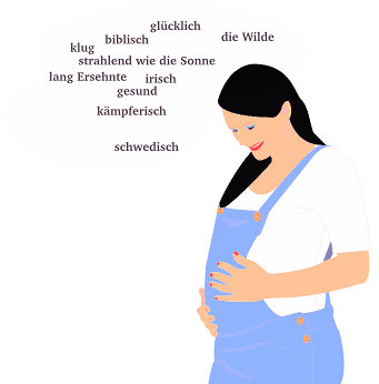 Schwangere Frau, vielleicht über Vornamen nachdenkend